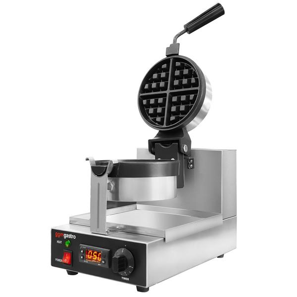 Waffle iron - Single - Digital - 1.3 kW - Shape: Round - with 180° rotatable baking surface & temperature display