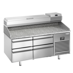 Ψυγείο Πάγκος Πίτσας Premium PLUS - 1490x700mm - με 4 συρτάρια - με ψυχόμενη βιτρίνα - 6x GN 1/4