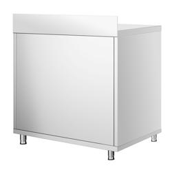 Mesa de trabalho PREMIUM - em Aço Inoxidável - 0,8 m - com porta de dobradiças e rebordo posterior