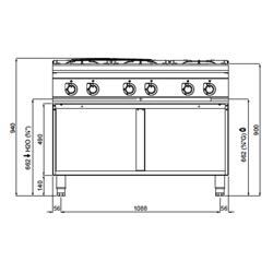 Gas stove - with 6 burners - 60 kW - high-performance model