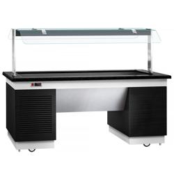 Black Refrigerated Buffet Counter with Cold Well – 2000 mm – 5x GN 1/1 – to -2°C – Mobile on Castors