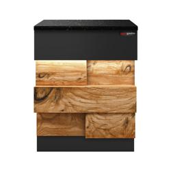 Ruostumattomasta teräksestä kassatiski TORONTO & 1 hyllytaso - 600x880 mm - Puinen etupaneeli - musta graniittitaso - mattamusta