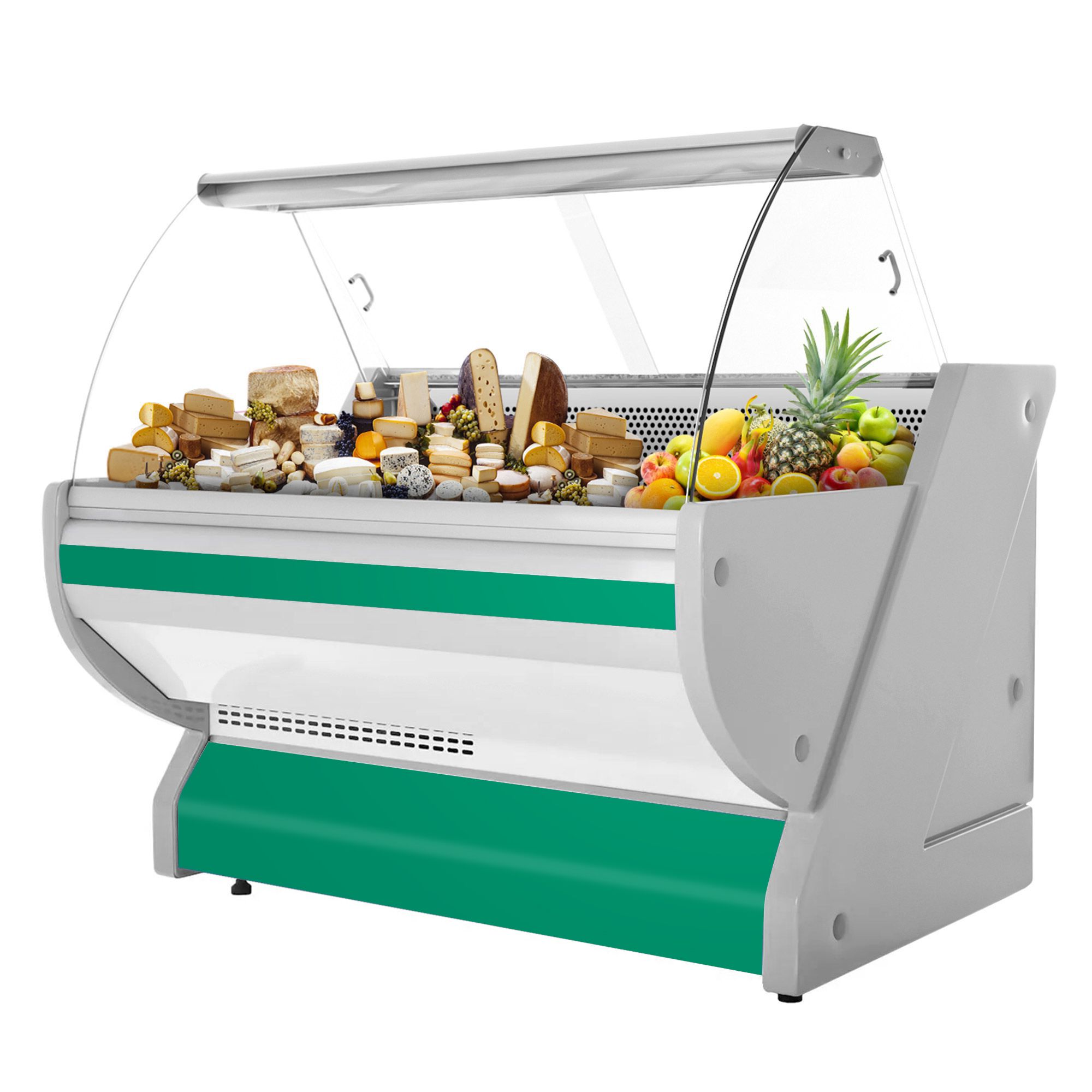 Comptoir vitrine réfrigérée - 1525x1150mm - +1/+10°C - Vitre bombée - 300L - Façade verte