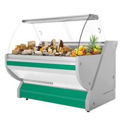 Vitrine refrigerada para bolos/pastelaria - 1525x1150x1310mm - frente em vidro curvo - iluminação - cor verde - tampo em granito