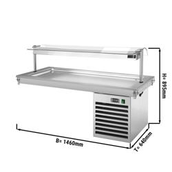 Drop-in koelplaat - 1500mm - +2 tot +8°C - 4x GN 1/1 - 450W - 230V - met hoestbescherming (glasopbouw)