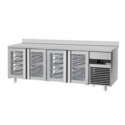 Koelwerkbank PREMIUM - 2330x700mm - 4 glazen deuren - met spatrand - automatische ontdooiing - digitale thermostaat