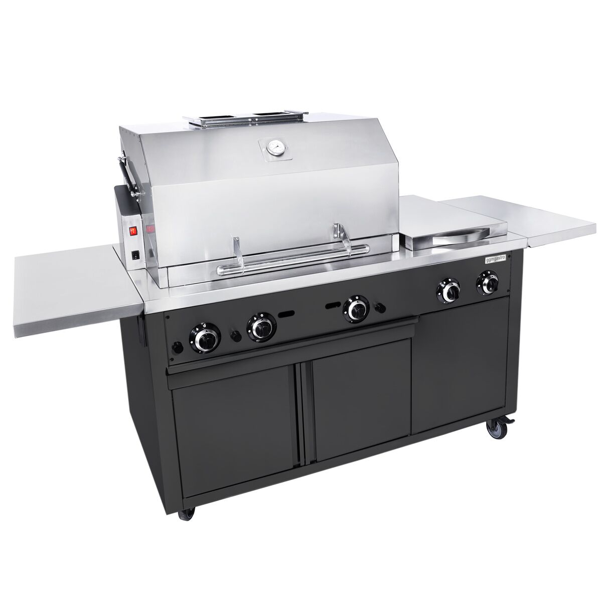 Barbecue à gaz professionnel - 22,5kW - sur pied - P850mm - Noir