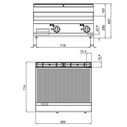 Elektrische bakplaat - 9,6kW - Geribbeld - Bakoppervlak: 795x500mm