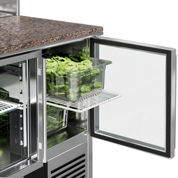 Saladette PREMIUM - 903mm - 2 glazen deuren - met roestvrijstalen opzetstuk voor 5x GN 1/6