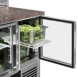 Saladette PREMIUM - 903mm - 2 glazen deuren - met RVS deksel voor 5x GN 1/6 - granieten werkblad