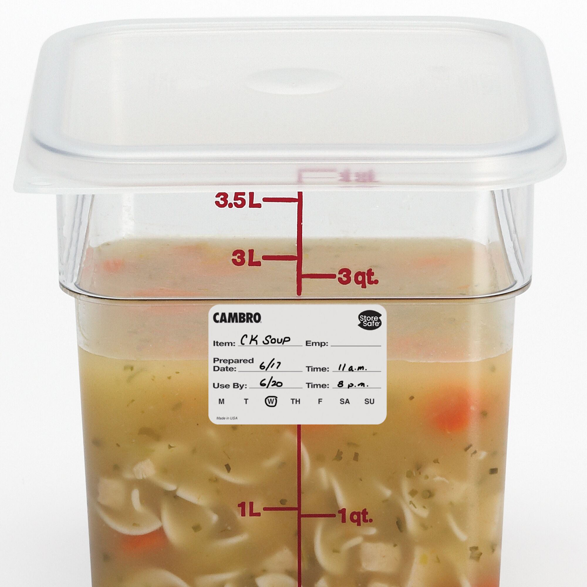 (24 rolls) CAMBRO | StoreSafe® Dissolvable Food Rotation Labels – 250 labels/roll – -40°C to 93°C