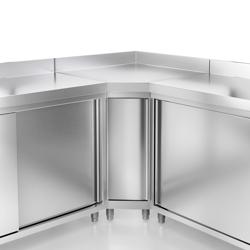 Edelstahl Arbeitsschrank PREMIUM - 1600x600mm - mit Schiebetür & Aufkantung