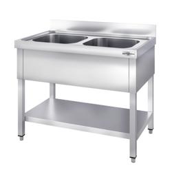 Lavello PREMIUM - 1000x600mm - con ripiano di base e 2 vasche al centro