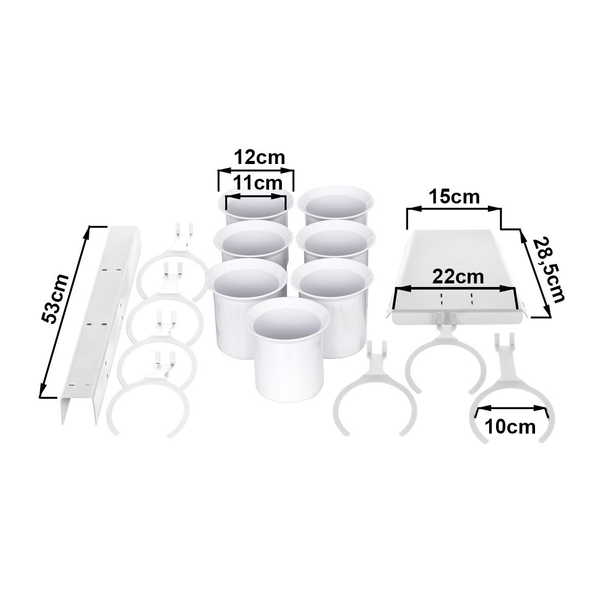 Bac à couverts - Ø100mm - acier inoxydable, poudré - avec 7 étagères - Blanc