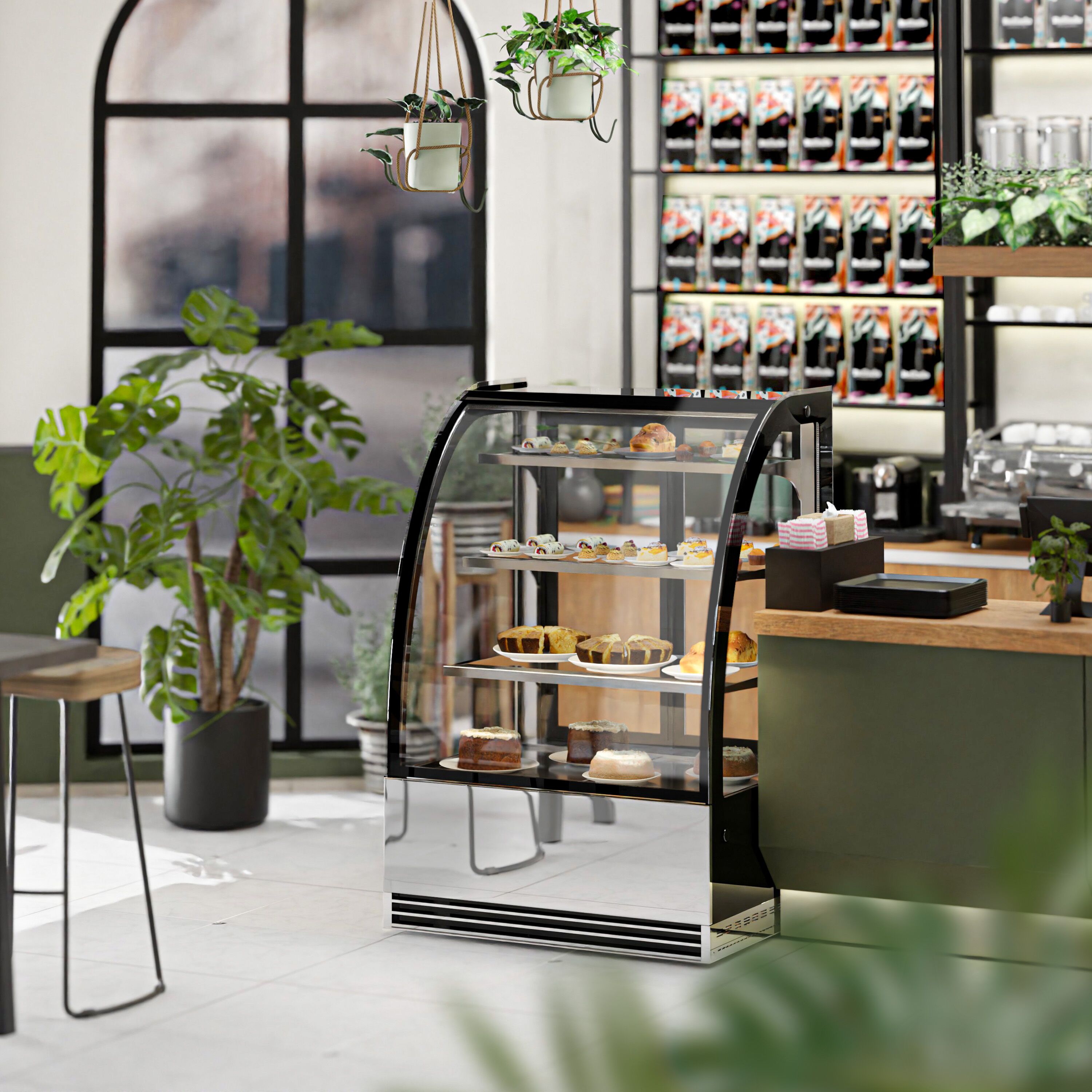 Vitrine de comptoir réfrigérée - 304L - 900mm - Double vitrage - avec 3 étagères en verre - portes coulissantes vitrées arrière