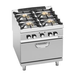 Aragaz profesional pe gaz - seria 900 - 800x900x(H)940 mm - 32,68 kW - 4 arzătoare - incl. cuptor electric cu convecție - 4,68 kW (GN 2/1)