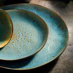 (6 pcs) LOTUS - Assiette - Grès - Ø205mm - Turquoise / Noir