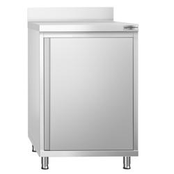 Dulap de lucru din oțel inoxidabil PREMIUM – 600 x 700 mm – cu ușă batantă și rebord