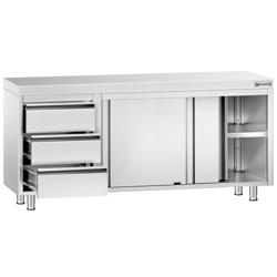 Edelstahl Arbeitsschrank PREMIUM - 1800x600mm - mit 3 Schubladen links ohne Aufkantung