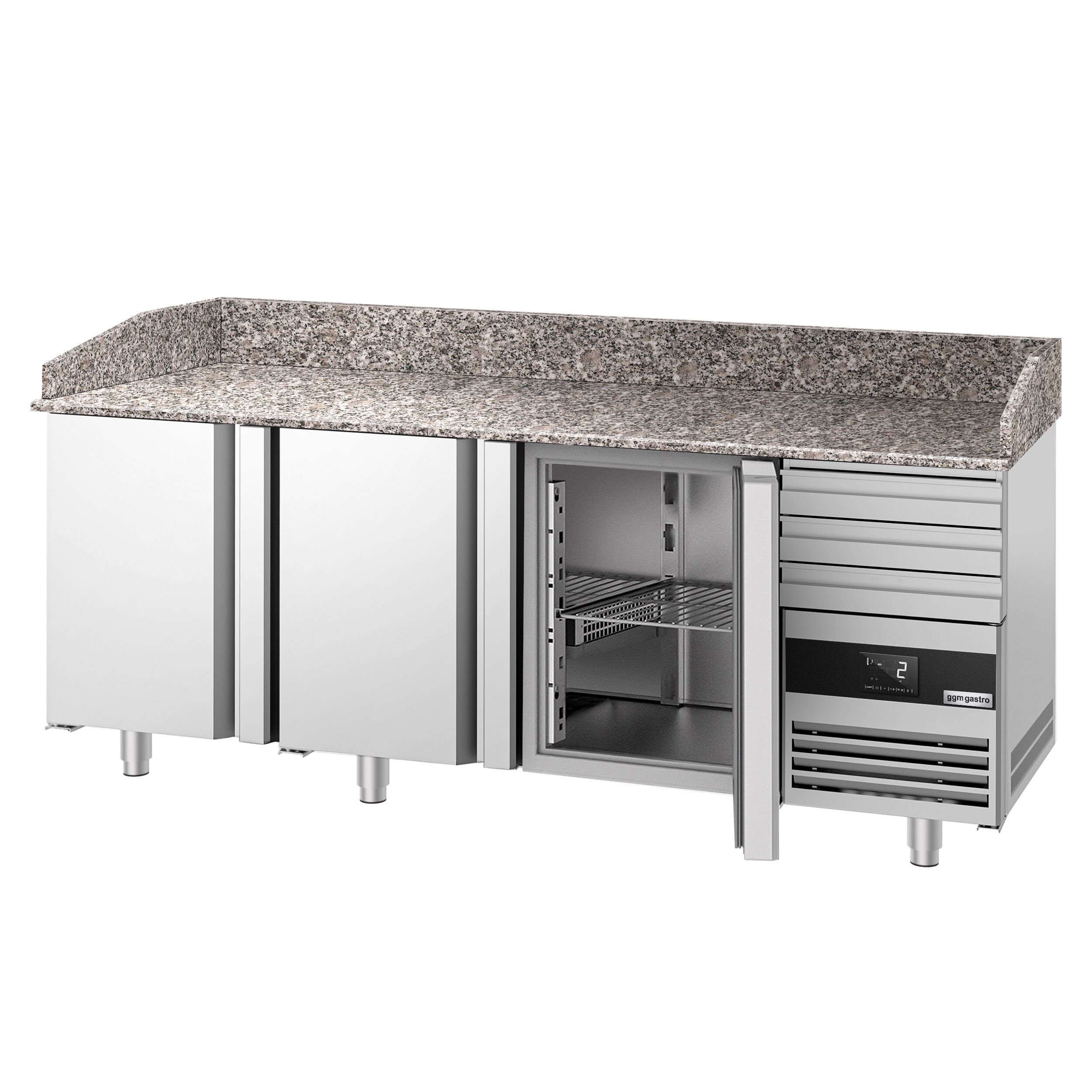 Table réfrigérée pour pizza PREMIUM - 2150 x 800 mm - avec 3 portes & 3 tiroirs