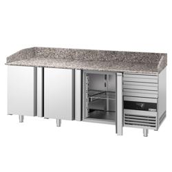 Table réfrigérée pour pizza PREMIUM - 2150 x 800 mm - avec 3 portes & 3 tiroirs
