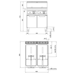Dubbele gasfriteuse - 18+18 liter - 28 kW - indirect verwarmd - digitale bediening - met aftapkraan