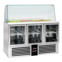 Saladette PREMIUM - 1368mm - 3 deuren - met rechte glazen opzetvitrine voor 4x GN 1/1