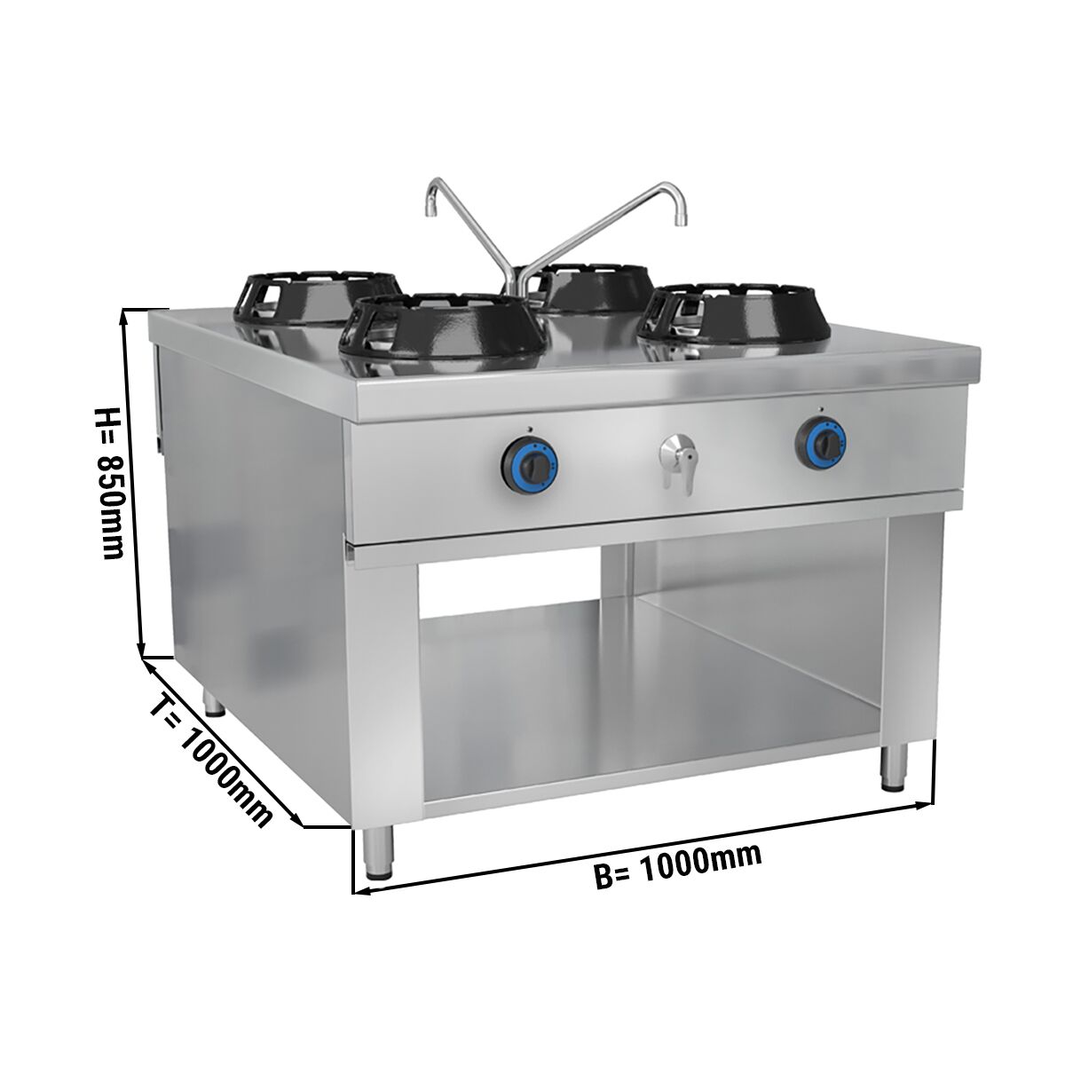 Cuisinière Wok à Gaz en Îlot - 56 kW - 4 Brûleurs - incl. 2 Robinets