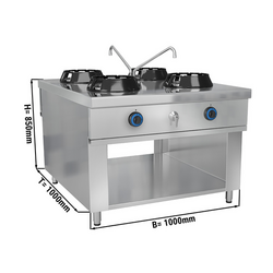 Gas wok stove - 56 kW - 4 cooking zones - incl. 2 mini water columns
