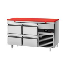 Table réfrigérée PREMIUM - 1400x700 mm - avec 4 tiroirs - incl. planche à découper rouge