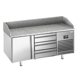 Masă rece pentru pizza PREMIUM PLUS - cu blat din granit - 1490x700 mm - cu 1 ușă & 3 sertare