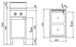 Inductiekookplaat - Lorenzo 700 - 400x714mm - 7,0 kW - 2 kookzones