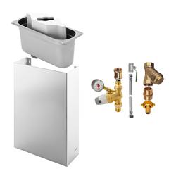 Commercial portioning and spatula rinser with portioning nozzle and integrated sieve insert