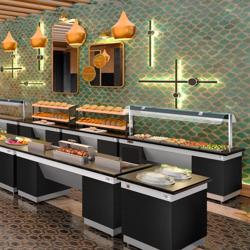 Warm buffet DUBLIN - 1600mm - met bain-marie - op zwenkwielen - voor 4x GN 1/1 - Zwart