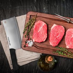 (6 pieces) Pro Butcher & Chef Knife Set – with knife roll - stainless steel - cleaver+honing steel