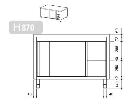 Table armoire en acier inoxydable PREMIUM - 1600x600mm - avec portes coulissantes et passe-plats