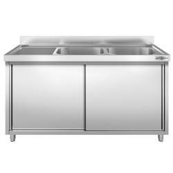 Mueble fregadero de acero Inox. PREMIUM - 2,0 m - 2 fregaderos a la derecha A 60 x P 50 x A 30 cm