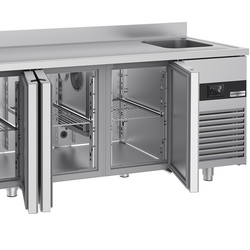 Koelwerkbank PREMIUM - 2360x700mm - met 4 deuren, 1 spoelbak rechts & achterwand