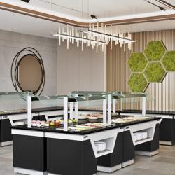 Refrigerated Buffet Display BELFAST - 2000mm - with Refrigerated Well + Flat Glass Sneeze Guard - on Castors - for 5x GN 1/1 - Black