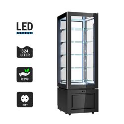 Commercial Panoramic Display Cabinet - 324 L – 600 mm Wide – 5 Shelves – Black