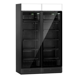 (2 pcs) Commercial Upright Glass Door Display Fridge with Illuminated Canopy - 1190mm - 345 Litres - with 2 hinged glass doors - LED lighting - digital controller with temperature display - Black - Temperature range 2 to 10 °C