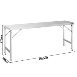 Tavolo da lavoro in acciaio inox - pieghevole - 2000x700mm