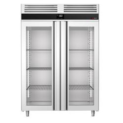 Armoire réfrigérée vitrée négative en acier inoxydable PREMIUM - GN 2/1 - 1400 L - avec 2 portes vitrées