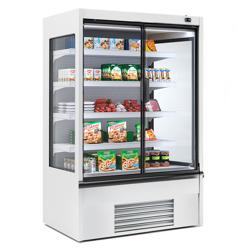 Commercial wall-mounted refrigerated display shelving - 1018 mm - 341 litres - with 2 double-glazed hinged doors and 4 shelves