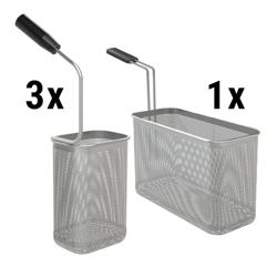 Pastamanden-set - 3x 1/6 & 1x 1/2 | 145x105mm, 330x140mm | hoogte200mm - RVS | met hittebestendige handgreep - voor 600- & 700-serie - passend voor ENB479P, GNB479E & GNB879E