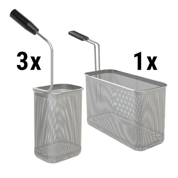 Pastamanden-set - 3x 1/6 & 1x 1/2 | 145x105mm, 330x140mm | hoogte200mm - RVS | met hittebestendige handgreep - voor 600- & 700-serie - passend voor ENB479P, GNB479E & GNB879E