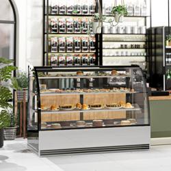 Vitrine de comptoir réfrigérée - 633L - 1800mm - Double vitrage - avec 3 étagères en verre - portes coulissantes vitrées arrière - pour pâtisseries - Pour FR