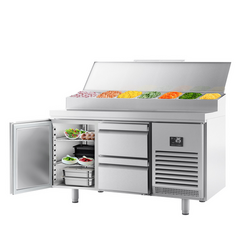 Gekoelde voorbereidingstafel - 1468x700mm - met 1 deur & 2 laden - Roestvrijstalen opzetstuk 1x GN 1/2 & 6x GN 1/3