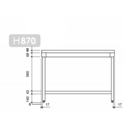 Työpöytä PREMIUM ruostumattomasta teräksestä - 1600x800mm - pohjalla ja kannattimilla 