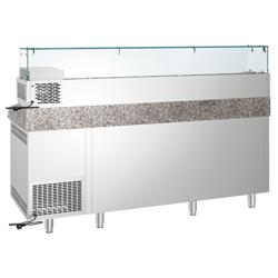 Pizzawerkbank PREMIUM - 2150x800mm - met granieten werkblad - met 3 deuren & 3 laden - incl. opzetkoelvitrine - 10x GN 1/3